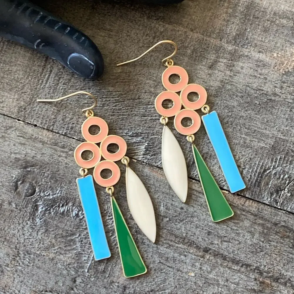 NEW Bright Enamel Colors Circle Dangle Earrings